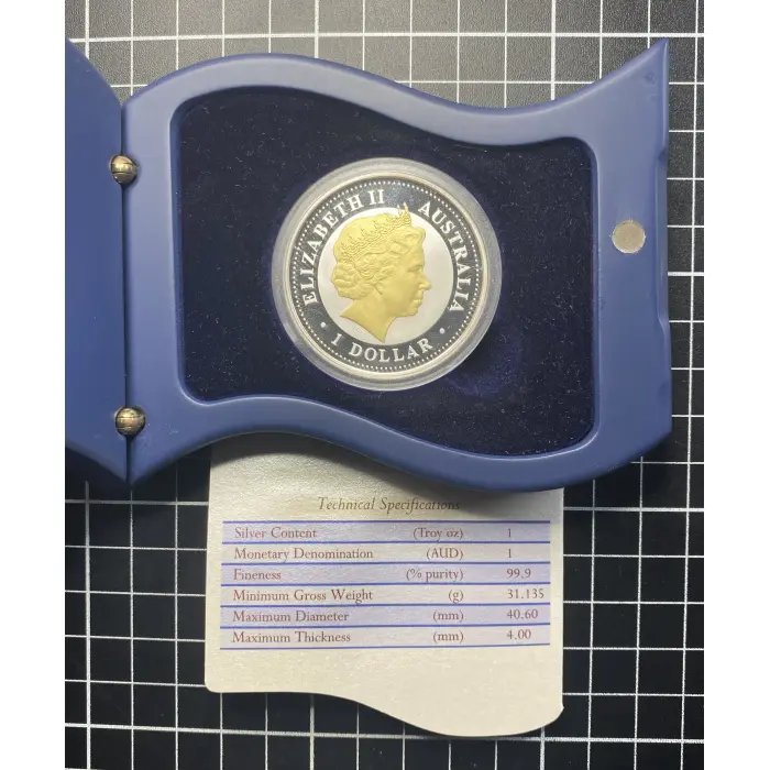 1 Oz Perth Mint Royal Visit 50th Anniversary $1 Gold Gilded Fine Silver Proof