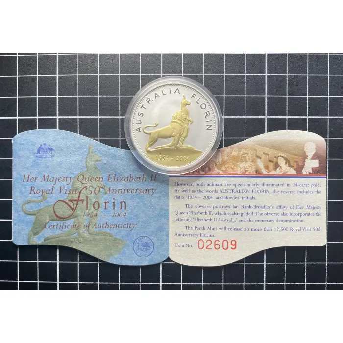 1 Oz Perth Mint Royal Visit 50th Anniversary $1 Gold Gilded Fine Silver Proof