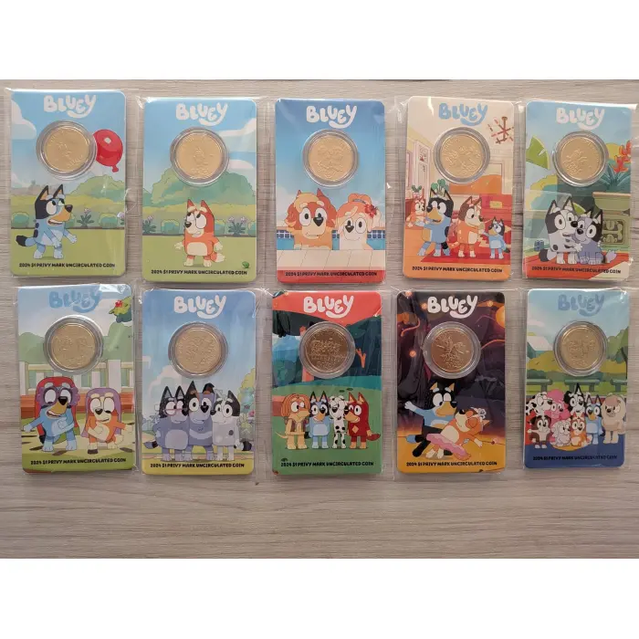 2024 $1 Bluey Dollarbucks 10 Coin Card Set Privy Mark