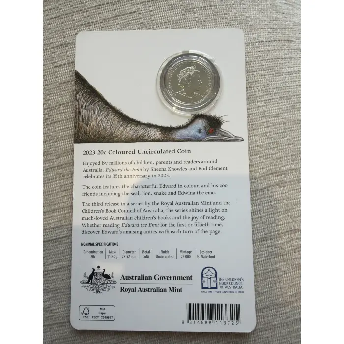 2023 20C EDWARD THE EMU- 35TH ANNIVERSARY CARDED COIN