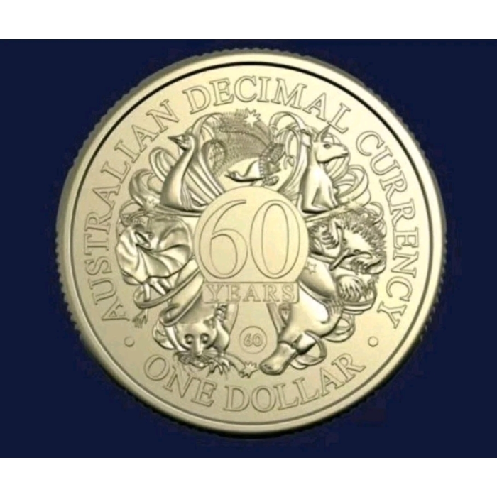 2026 '60' Counterstamp UNC $1 Coin - 60 Years of Decimal Currency Family Fun Day