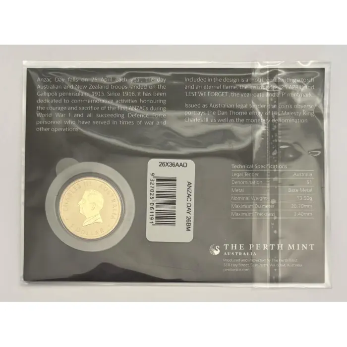 Anzac Day 2026 $1 Coin in Card - Perth Mint