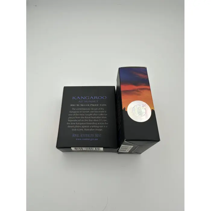2011 $1 Fine Silver Proof Kangaroo At Sunset