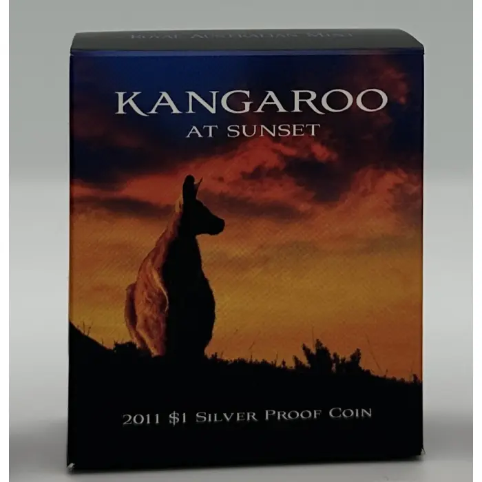 2011 $1 Fine Silver Proof Kangaroo At Sunset