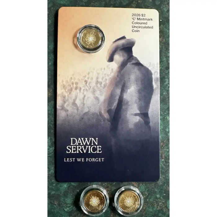 2026 $2 Remembrance Day  Dawn Service 'C' Mint Coin + 2 x $2 standard in capsule
