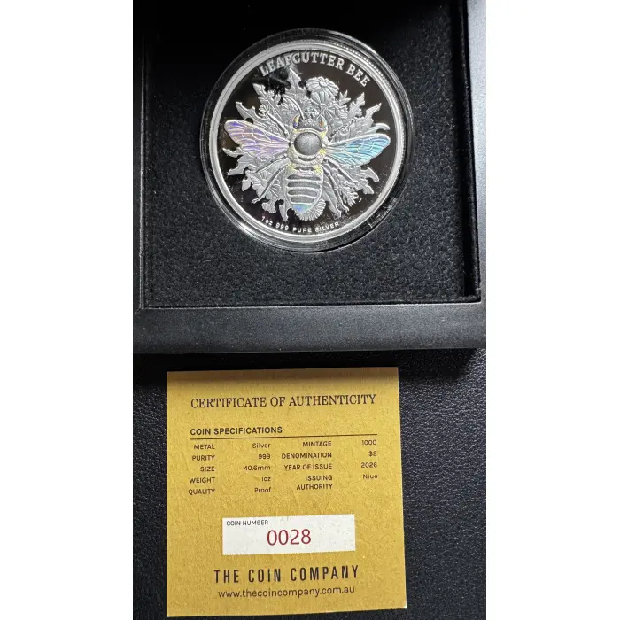 COA 28 - 2026 Australia Native Bees Leafcutter Bee 1oz Silver Proof Coin