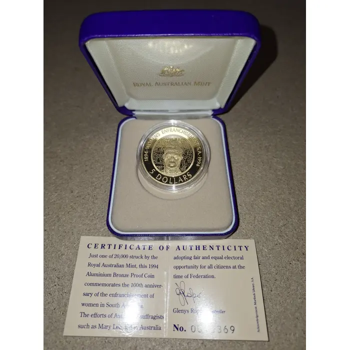 1994 $5 Proof - Commemorating 100 Years of the Enfranchisement of Women in SA