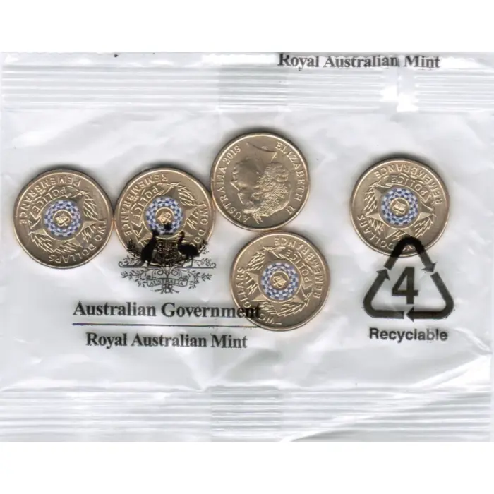 Police Remembrance 5 Coin RAM Mint Bag 2019 Two Dollar Rare Colour $2 Australia