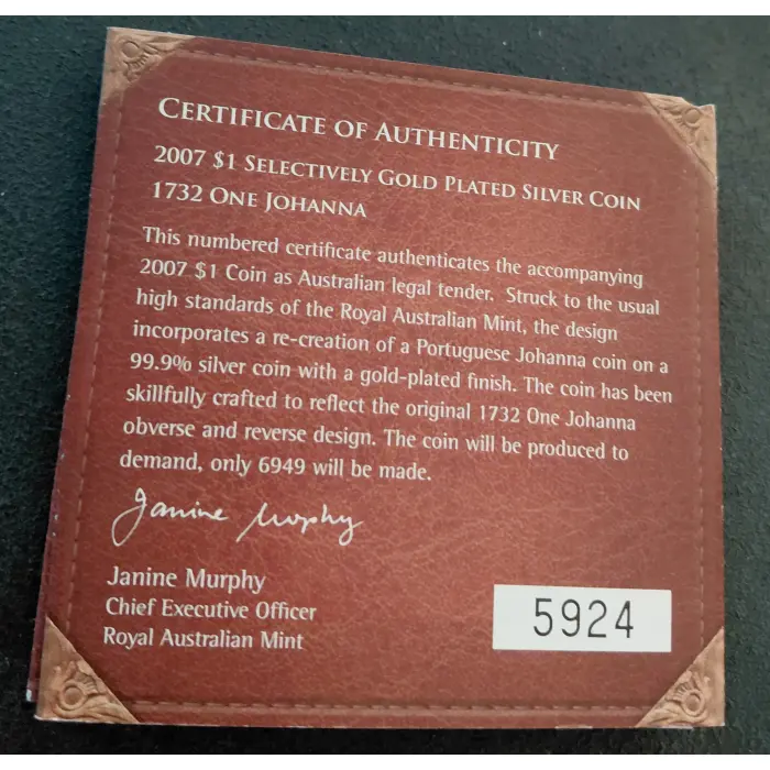 1732 One Johanna - 2007 $1 Selectively Gold Plated Silver Coin - RAM