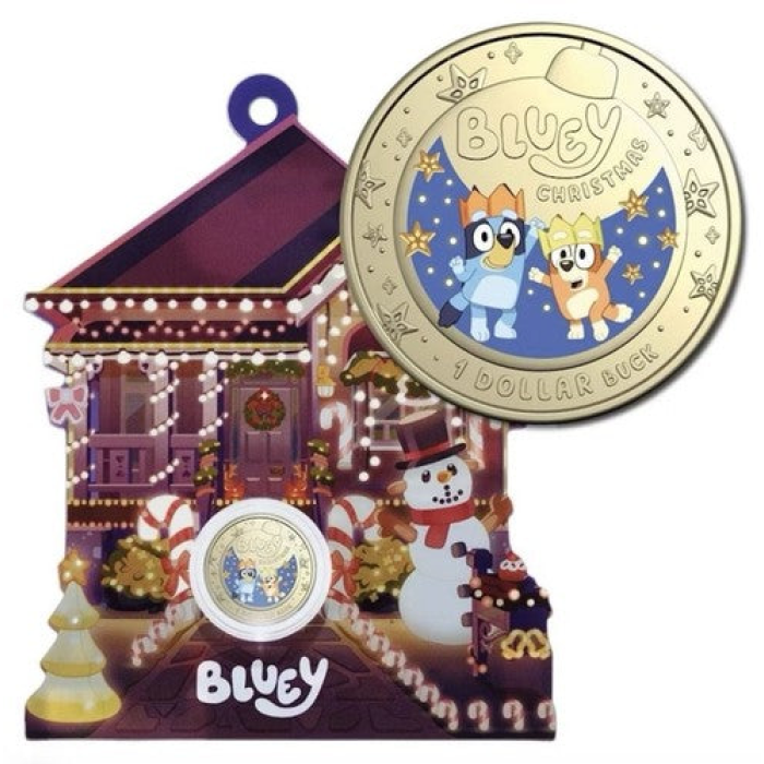 2025 Bluey $1 UNC Coloured Christmas Coin