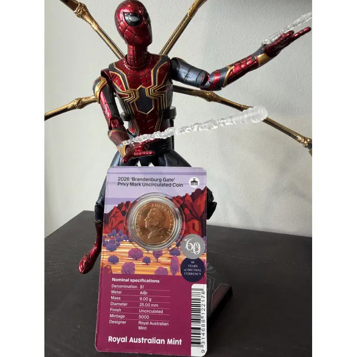 2026 $1 BERLIN WMF MOB OF 6 ROOS BRANDENBURG GATE PRIVY MARK CARDED COIN