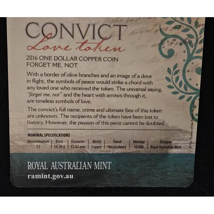 2016 Convict Love Token  "Forget Me Not" $1.00 RAM Card (NCLT) Limited to 10,000