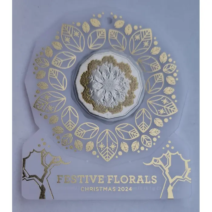 2024 50c Christmas Festive Florals- White Carded Coin