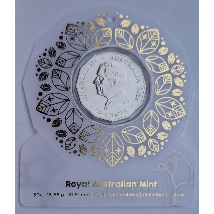 2024 50c Christmas Festive Florals- White Carded Coin