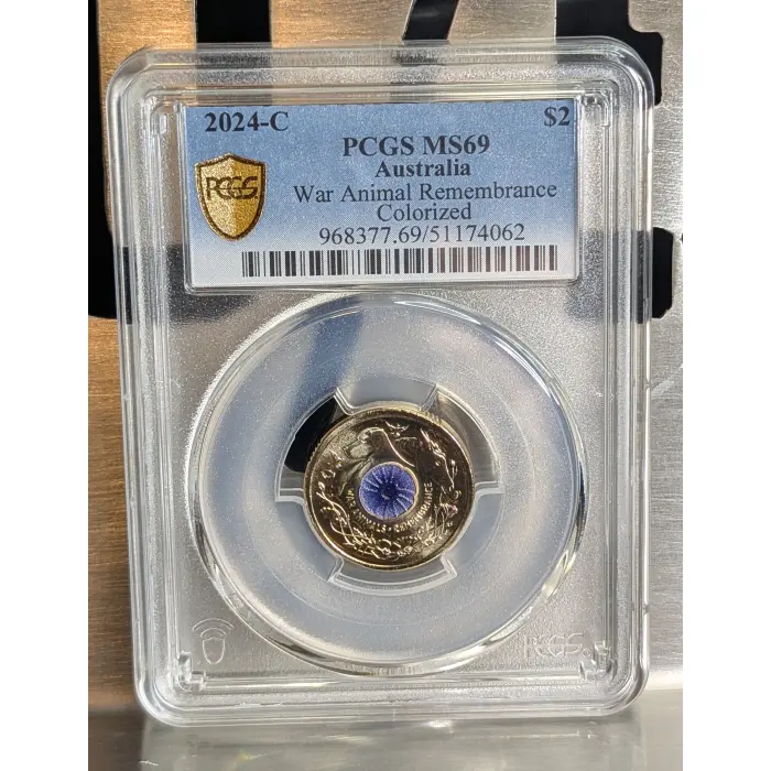 2024 War Animals Remembrance Purple Poppy $2 PCGS ‘C’ Mintmark MS69 Gold Shield