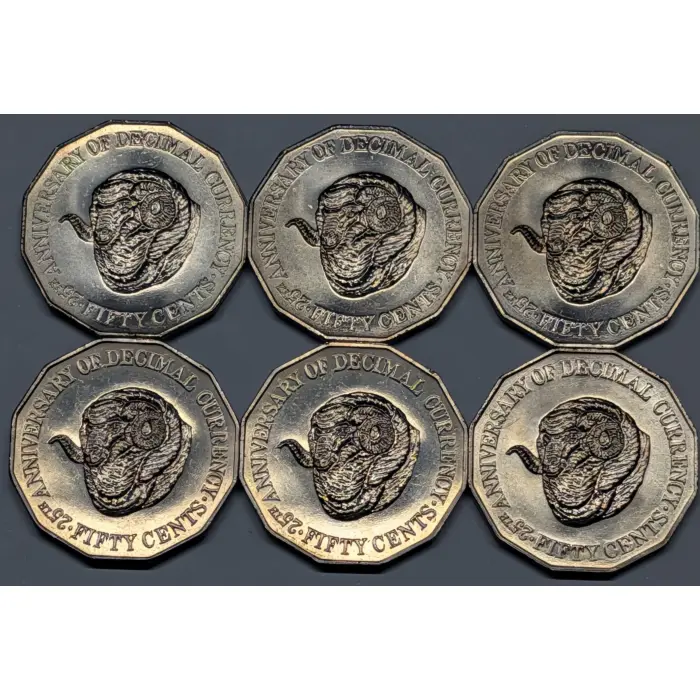 1991 50c X 6 UNC 25th Ann. of Decimal Changeover Coins - Minor Imperfections