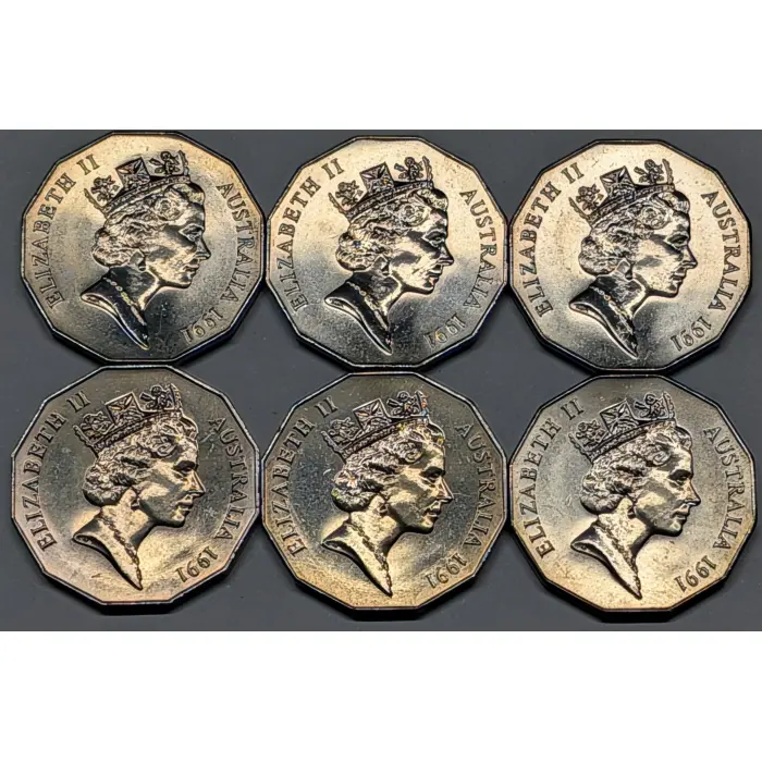 1991 50c X 6 UNC 25th Ann. of Decimal Changeover Coins - Minor Imperfections
