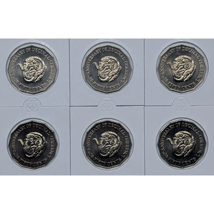 1991 50c X 6 UNC 25th Ann. of Decimal Changeover Coins - Minor Imperfections