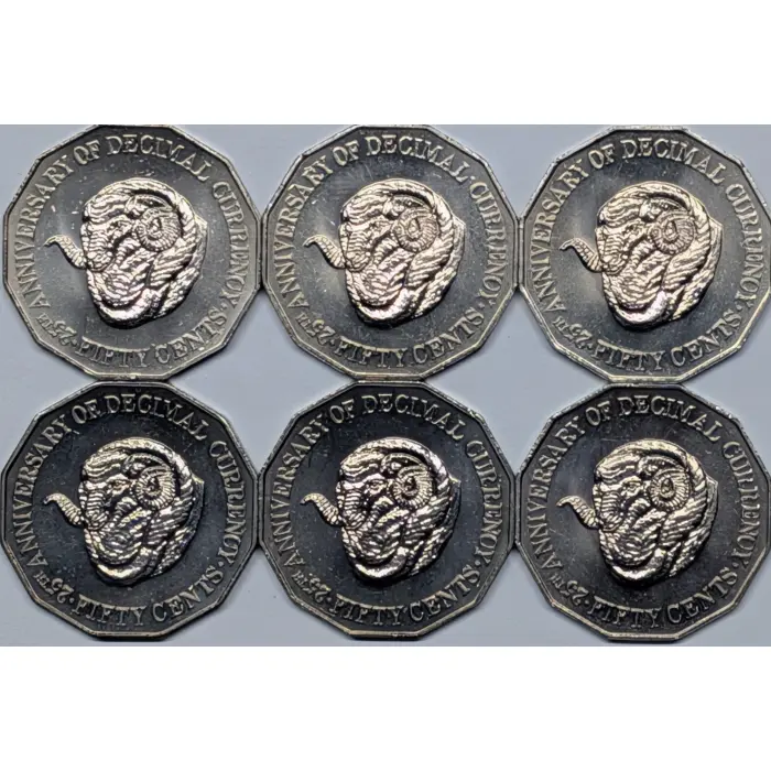 1991 50c X 6 UNC 25th Ann. of Decimal Changeover Coins - Minor Imperfections