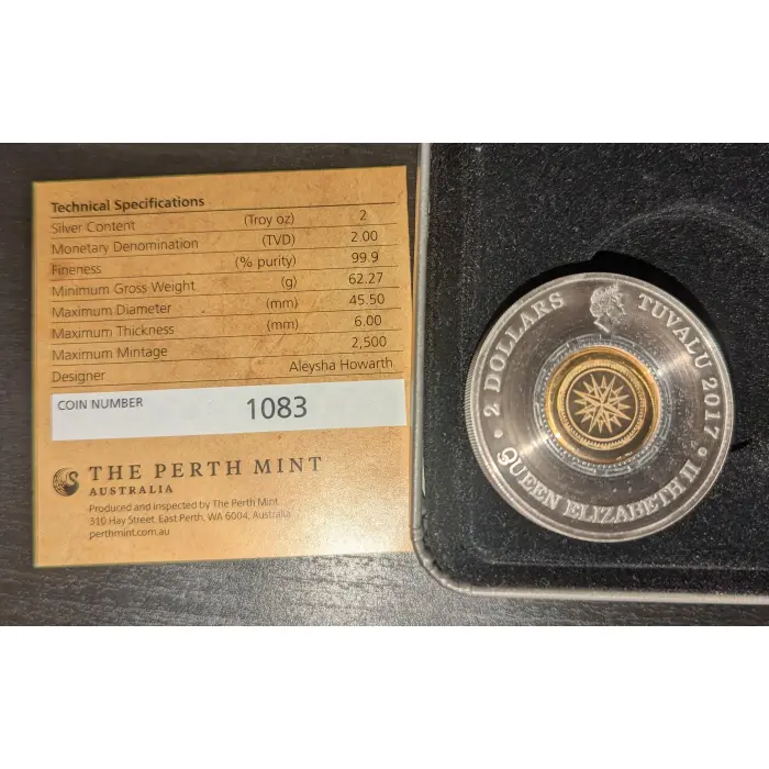 2017 Perth Mint $2 Compass 2oz 99.9% Silver Antiqued Coin