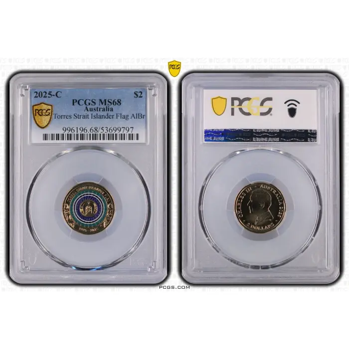 2025-C $2 Torres Strait Islander Flag Coloured Coin – PCGS MS68