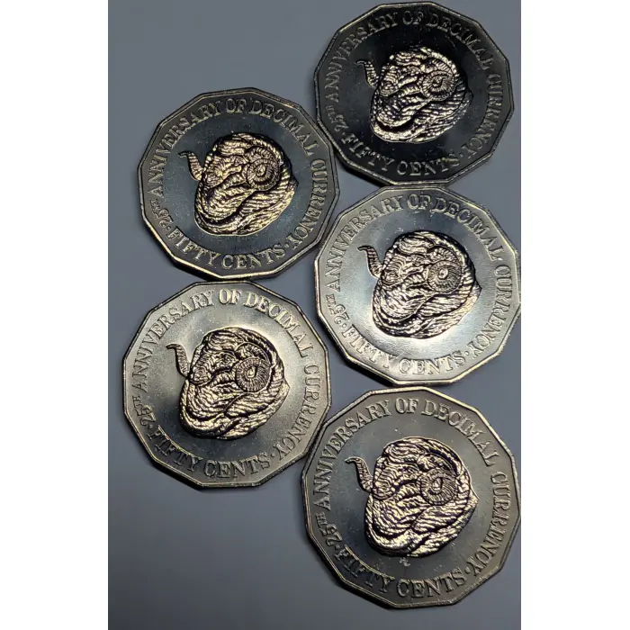 1991 50c Coin - Five  UNC 25th Decimal Changeover Coins - Slightly Imperfect