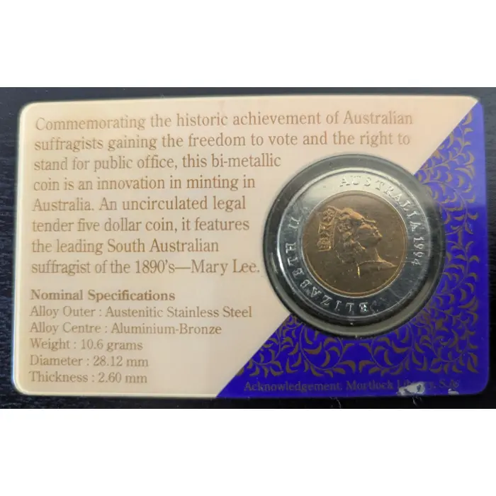 1994 Five Dollar Uncirculated Coin from the Royal Australian Mint (RAM)