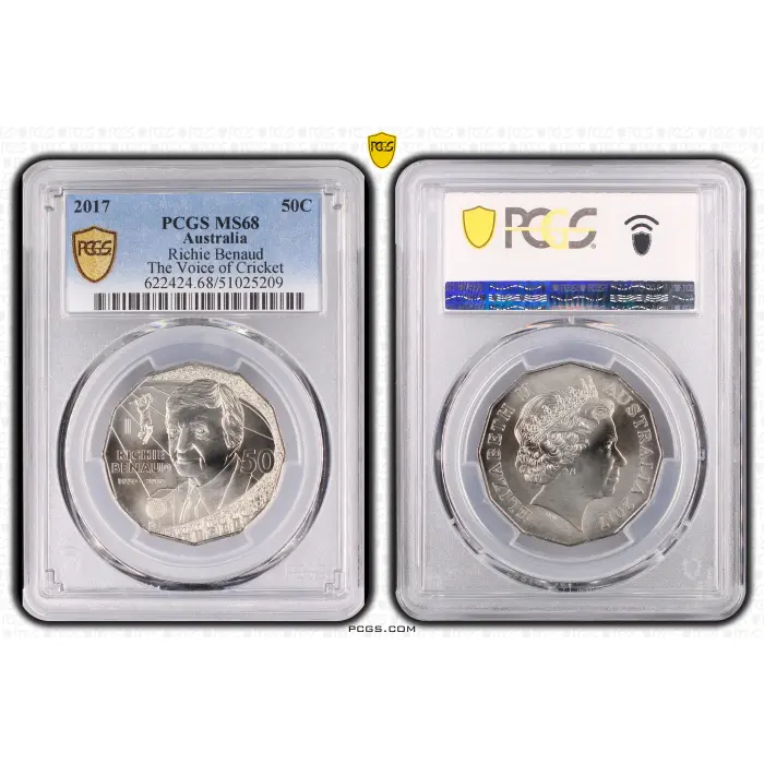 2017 50C Richie Benaud The Voice of Cricket ms68 PCGS