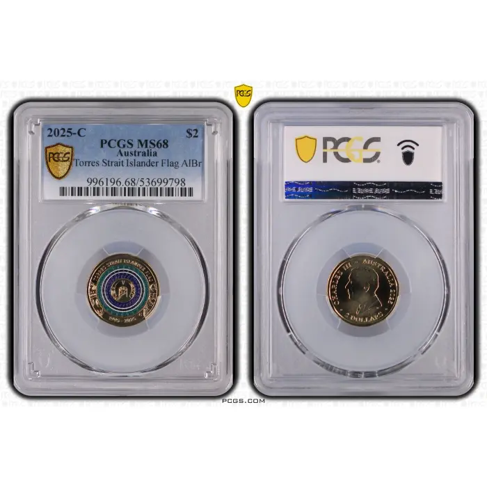 2025-C $2 Torres Strait Islander Flag Coloured Coin – PCGS MS68