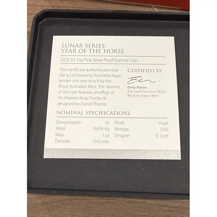 2026 $5 1 oz FINE SILVER PROOF DOMED COIN