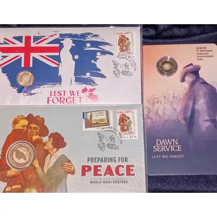 2026 ANZAC Dawn Service - $2 C Mint Card+$2 Lest We Forget+$1 ANZAC (FREE POST!)