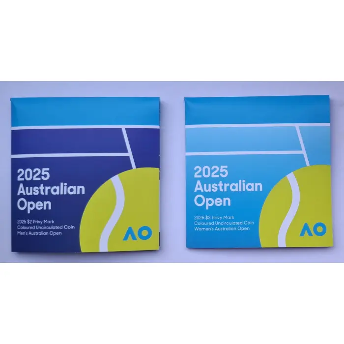 2025 $2 Australian Open Men's + Women's FLUORO YELLOW Tennis Coin Set