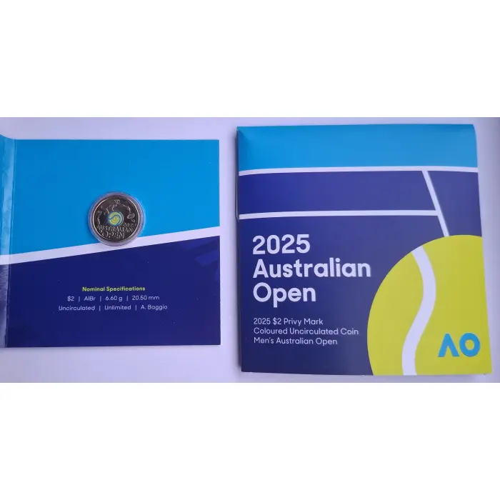 2025 $2 Australian Open Men's + Women's FLUORO YELLOW Tennis Coin Set