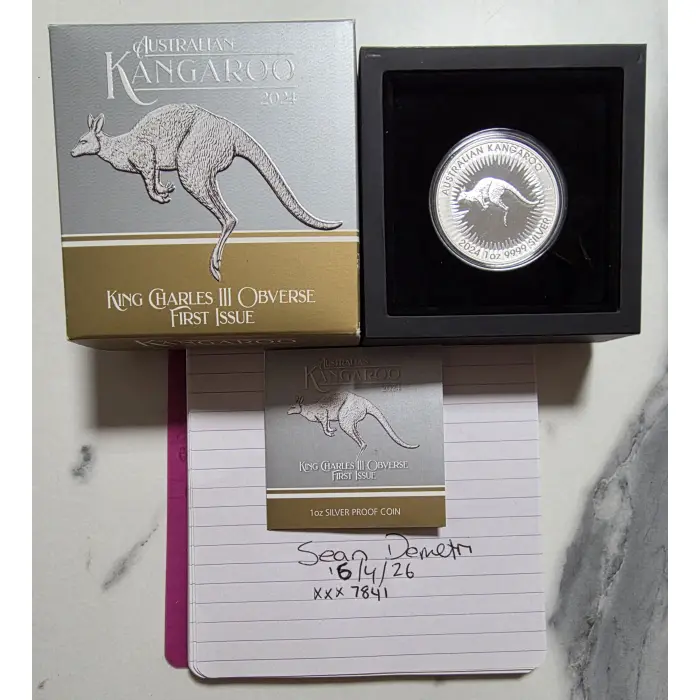 Australian Kangaroo 2024 King Charles III Obverse First Issue 1oz Silver Coin