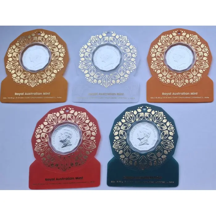 2024 50c Christmas Festive Florals-  Set Of 5 Carded Coins