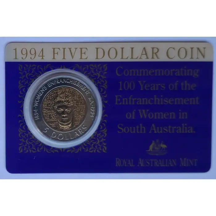 1994 $5 100 Years Of The Enfranchisement Of Women In SA Carded Coin