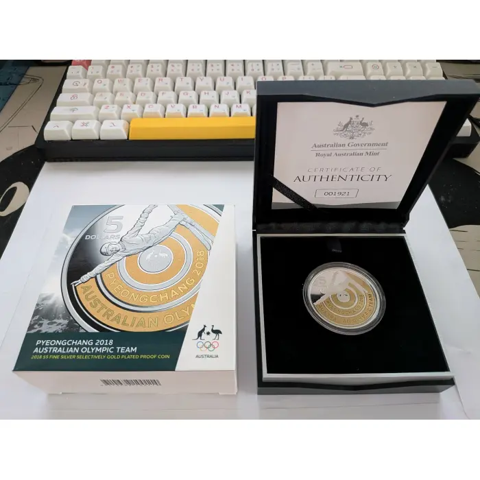 2018 $5 Fine Silver Selectively Gold Plated Proof Coin, PyeongChang 2018 
