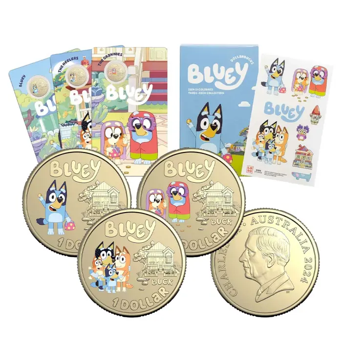2024 $1 Coloured Bluey Three-Coin Collection