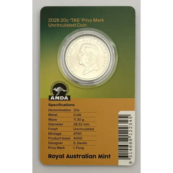 ANDA Hobart Money Expo 2026 20c TAS Privymark Uncirculated Coin