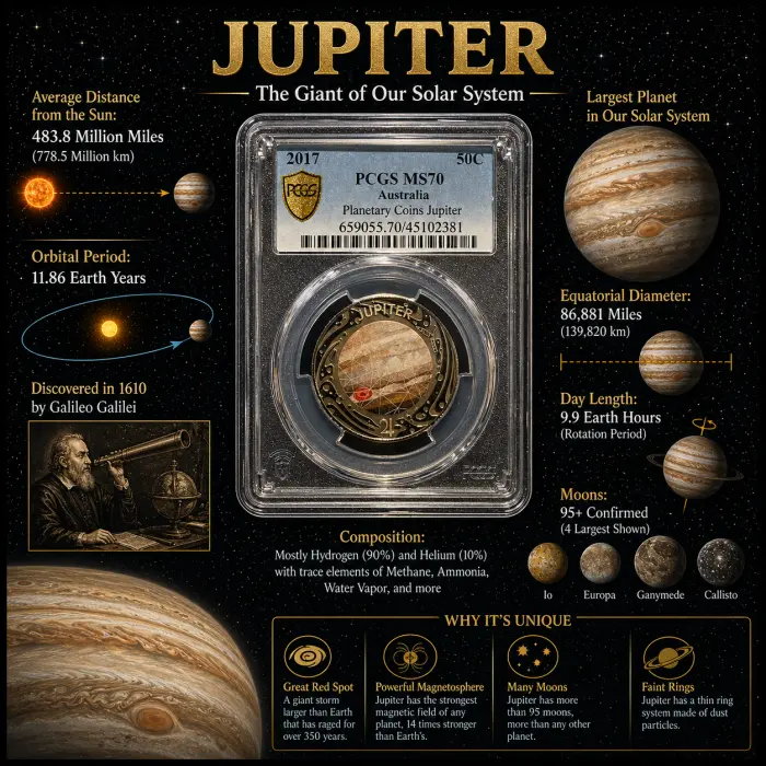 2017 Australian 50c MS70 Planetary Coins Jupiter PCGS - Top Pop