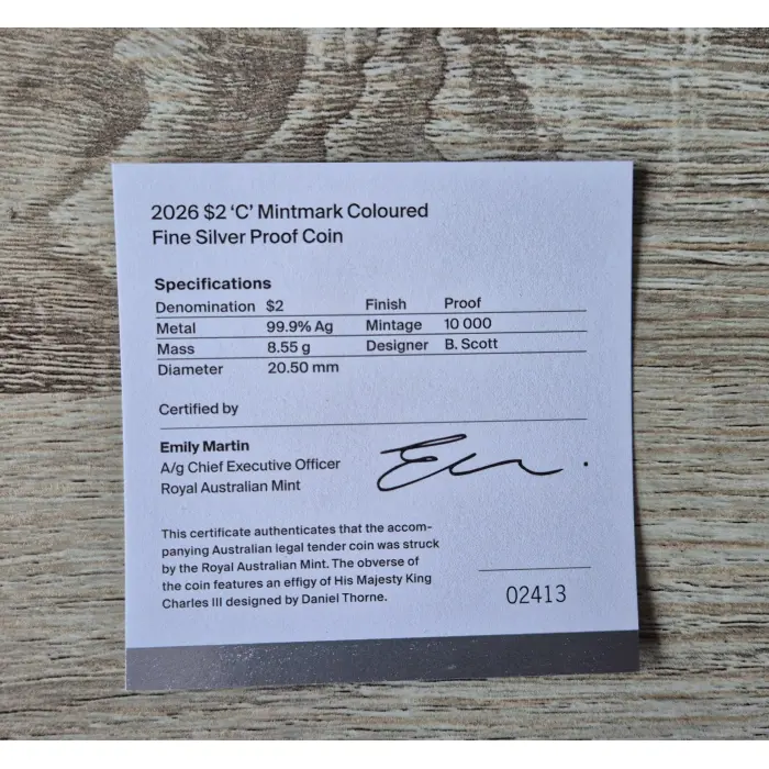 2026 'C' Mintmark $2 Dawn Service Lest We Forget Coloured Silver Proof Coin