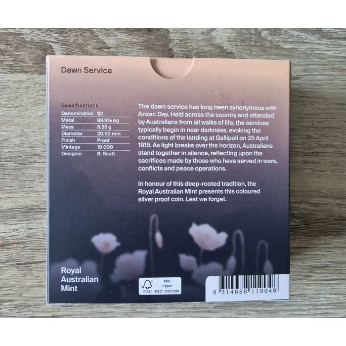 2026 'C' Mintmark $2 Dawn Service Lest We Forget Coloured Silver Proof Coin