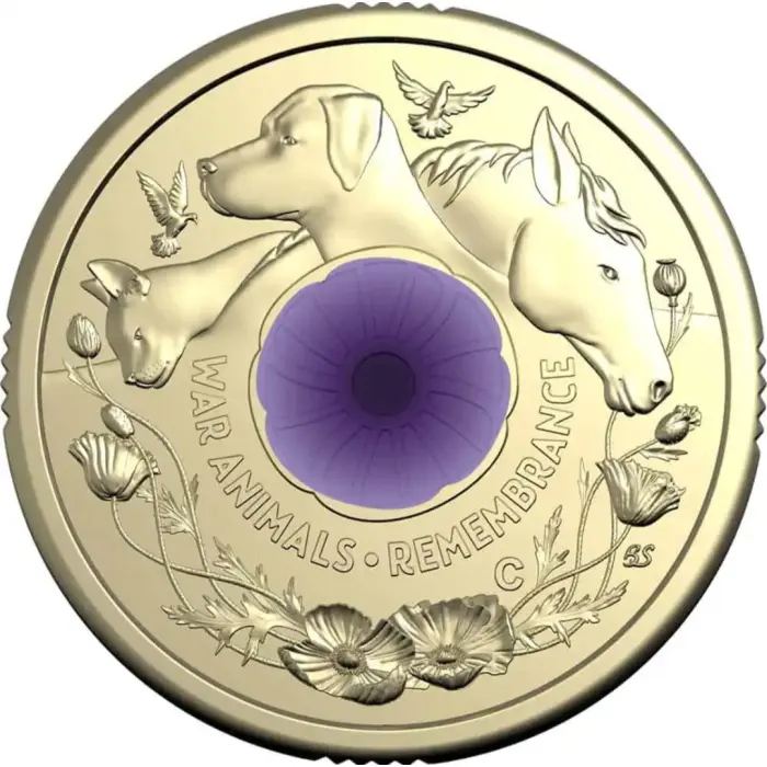 2024 $2 War Animals Remembrance ‘C’ Mintmark Coloured Uncirculated Coin