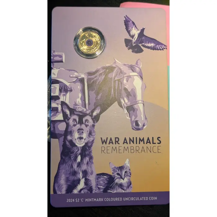 2024 $2 War Animals Remembrance ‘C’ Mintmark Coloured Uncirculated Coin