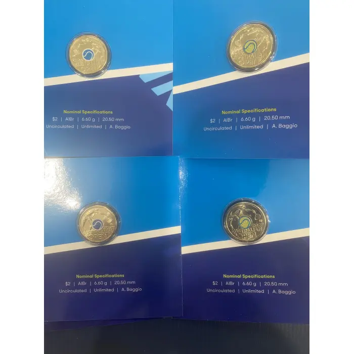 2025 $2 Australian Open Coins - Men & Women. Including Fluro