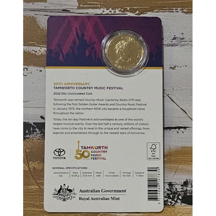 2022 50 Cent Coin 50th Anniversary Tamworth Country Music Festival on Card