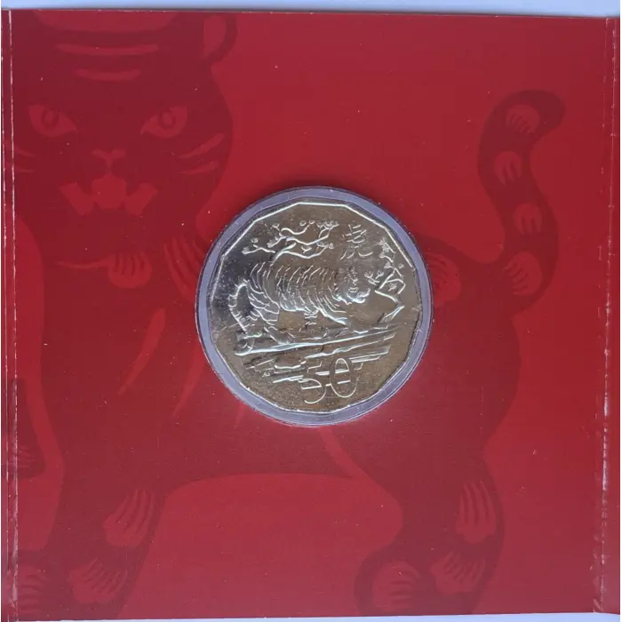 2022 50c Lunar Year Of The Tiger Tetra-Decagonal Coin in Tri-Fold Card