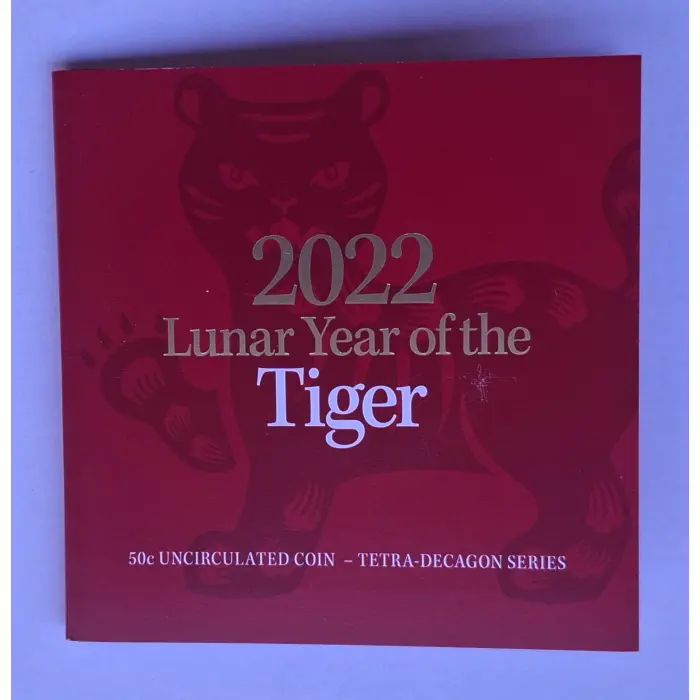 2022 50c Lunar Year Of The Tiger Tetra-Decagonal Coin in Tri-Fold Card