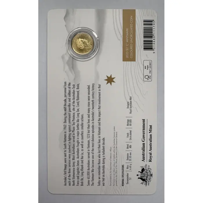 RAM $2 2023 Vietnam War Coloured Gold 'C' Mintmark UNC