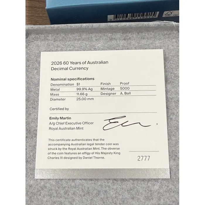2026 60 Years of Australian Decimal Currency *C' Mint Silver Proof #2777